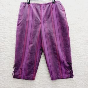 Pants Capri Striped Purple Boho Whimsycore Casual Lattice Vacation Resort Size M